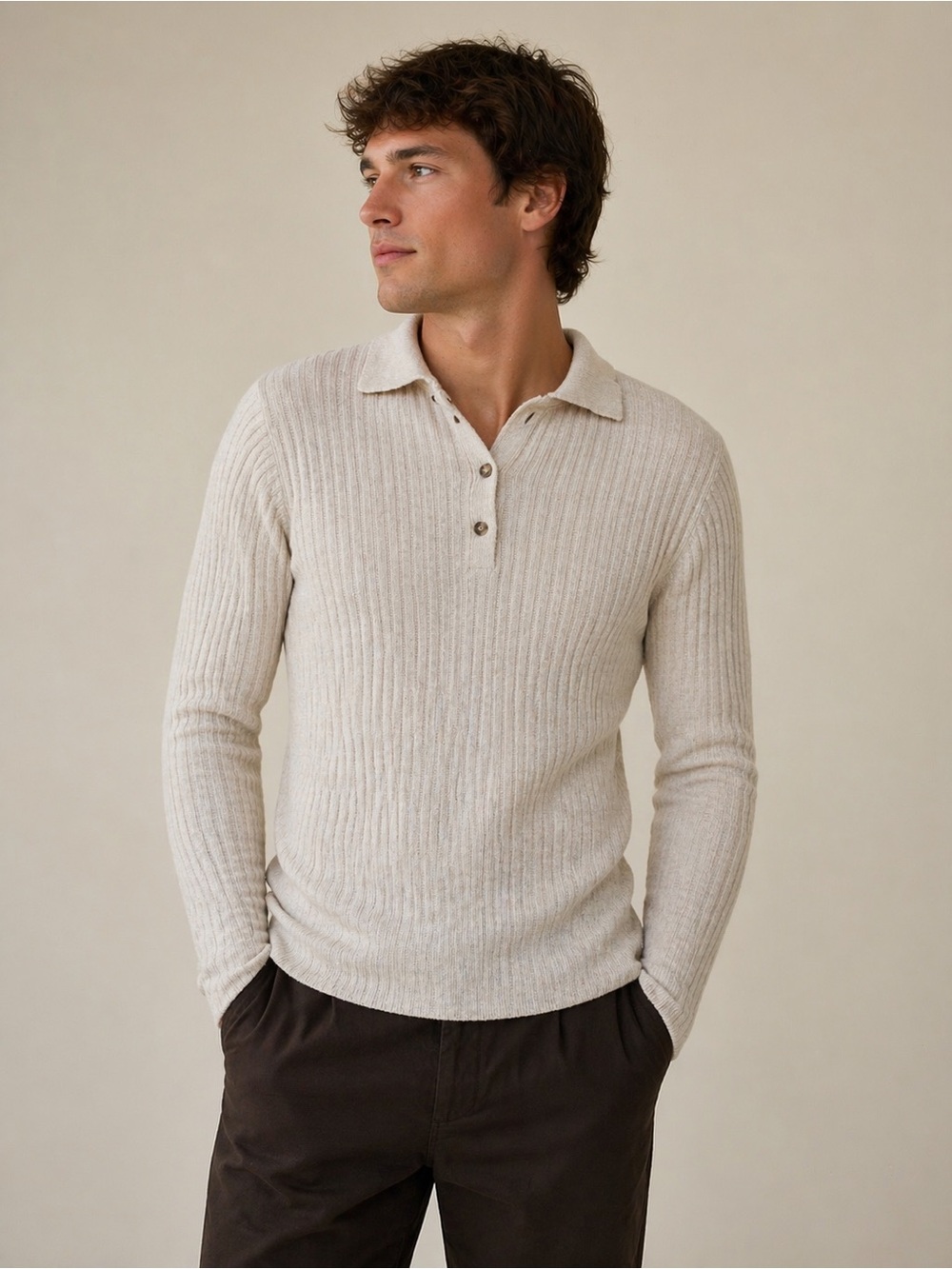 VTG Ambercrombie & Fitch Lambswool Ribbed Knit Long Sleeve Polo Sweater Men S